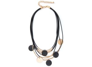 4260602557586 - Collier FIRETTI runde Plättchen Bicolor modisch Halsketten Gr Metall-Polyester Länge 55 cm goldfarben (schwarz gelbgoldfarben) Damen