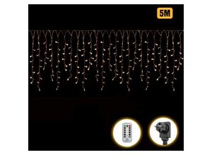 4260605642173 - Led Lichterkette Outdoor Eisregen Lichtervorhang Weihnachten 8 Modi und Memory-Funktion Wasserdicht 200er led mit Fernbedienung   Warmweiß