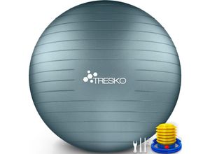 4260613491619 - Tresko - Gymnastikball mit Pumpe Fitnessball Yogaball Sitzball Sportball Pilates Ball Sportball Cool-Grey-Blue 85cm (geeignet für über 185cm)