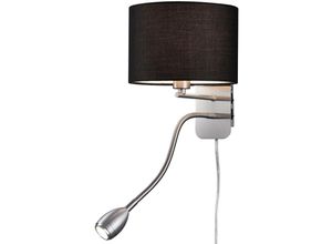 4260618141557 - Meinewunschleuchte - led Wandleuchte Silber matt mit Stoffschirm Schwarz Ø20cm & Leselampe