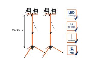 4260618143247 - LED Baustrahler 2er Set mit Stativ höhenverstellbar IP65 - 4x 10 Watt