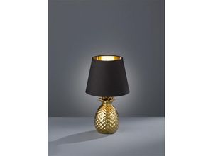 4260618149805 - Meinewunschleuchte - led Tischleuchte Keramik Ananas Gold mit Stoffschirm Schwarz Gold Höhe 35cm