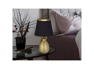 4260618149829 - Meinewunschleuchte - led Tischleuchte Keramik Ananas Gold mit Stoffschirm Schwarz Gold Höhe 43cm