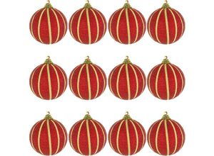 4260618694602 - - 12 Stk Weihnachtbaumkugeln Streifen 8 cm Rot-MYW53771-4-rot