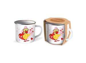 4260619116981 - Unser Sandmännchen Emaille Becher Tasse Schnatterinchen