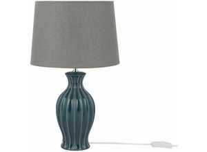 4260624111223 - Beliani - Tischlampe Grün Keramik 59 cm Stoffschirm Graubeige Vasenform Kabel mit Schalter Retro-Stil - Grau