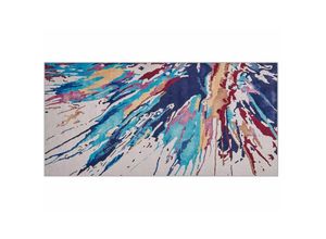 4260624113043 - Beliani - Teppich Bunt Polyester 80 x 150 cm Kurzflor Aquarell Design Bedruckt Rechteckig - Weiß