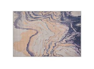 4260624113104 - Beliani - Teppich Beige mit Blau Polyester 160 x 230 cm Kurzflor Aquarell Muster Bedruckt Rechteckig