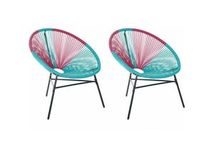 4260624113685 - Beliani - Gartenstuhl 2er Set Rosa Türkis Polyrattan Spaghetti-Optik Modern Mexikanischer Stil Outdoor Balkon Terrasse Garten Möbel - Schwarz