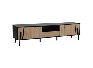 4260624113951 - Tv Möbel Heller Holzfarbton Schwarz Spanplatte Pulverbeschichtetes Metall 46 x 177 x 40 cm Modern Elegant Multifunktional Stauraum Wohnzimmer