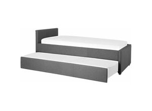 4260624114002 - Tagesbett Dunkelgrau Stoff mit Lattenrost 90x200 cm Ausziehbar Modern Schlafzimmer Ausstattung Gästebett Ausziehbett für 2 Personen Geschwister