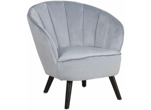 4260624114286 - Sessel Grau Samtstoff mit Dunkelbraunen Holzbeinen Muschelform Glamourös Retro Clubsessel Cocktailsessel für Wohnzimmer Schlafzimmer