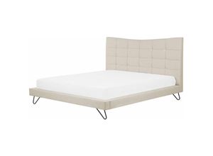 4260624114965 - Polsterbett Beige Stoffbezug in Leinenoptik mit Lattenrost 160 x 200 cm Hohes Kopfteil Gesteppt Schwarze Metallbeine Skandi Modern Doppelbett