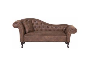 4260624116532 - Beliani - Chaiselongue Linksseitig Braun Kunstleder Holzfüße Glamourös Mit Zierkissen