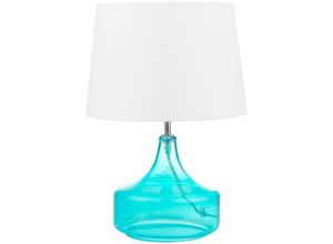 4260624117478 - Beliani - Tischlampe Blau Glas 42 cm Stoffschirm Weiß Vasenform Kabel mit Schalter Minimalistisches Design - Weiß