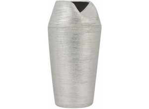 4260624117850 - Vase Silber Steinzeug 33 cm Hoch Schlank Rund mit Breiter Öffnung Unregelmässige Form Modern Wohnartikel Dekovase Tischdeko Accessoires