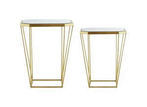 4260624118536 - Beliani - Beistelltische 2er Set Spiegel Gold aus Glas und Metal Sechseckige Wohnzimmer Modern