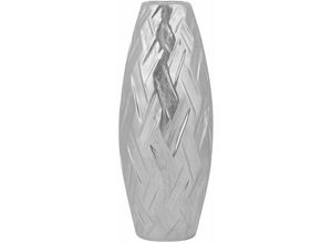 4260624118673 - Beliani - Dekovase Silber 12 x 33 cm Steinzeug Wohnartikel Oval Form Modern - Silber