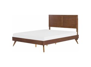 4260624119120 - Bett Dunkler Holzfarbton MDF-Platte mit Lattenrost 160 x 200 cm Hohes Kopfteil Holzbeine Rustikal Klassich Schlafzimmer Doppelbett