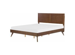 4260624119137 - Beliani - Bett Dunkler Holzfarbton MDF-Platte mit Lattenrost 180 x 200 cm Hohes Kopfteil Holzbeine Rustikal Klassich Schlafzimmer Doppelbett