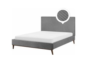 4260624119908 - Bett Samtstoff Grau 180 x 200 cm Mit Lattenrost Gesteppte Kopfteil Elegant Klassisch