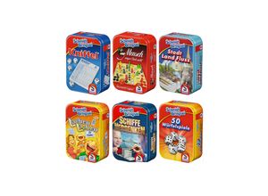 4260625074350 - Schmidt 51055 BUNDLE sort - Schmidt Bringsel - 6 verschiedene Mitbring-Spiele in Metallbox