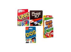 4260625074596 - SPAR-SET 169882 - Mattel - 4er Set Kartenspiele UNO Skip Bo Phase 10 und DOS