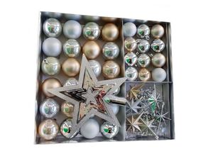 4260625740002 - Kunststoff Christbaumschmuck 45 Teile Set - champagner - Shatterproof Weihnachtskugeln bruchsicher - Tannenbaum Weihnachtsbaum Christbaum Zierschmuck