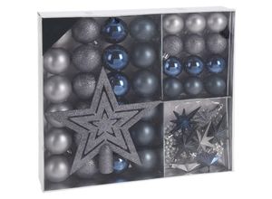 4260625741122 - Kunststoff Christbaumschmuck 45 Teile Set - blau   silber - Shatterproof Weihnachtskugeln bruchsicher - Tannenbaum Weihnachtsbaum Christbaum