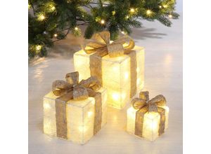 4260625741184 - Spetebo - led Geschenkboxen mit Timer 3er Set - creme - Weihnachts Deko Boxen warm weiß beleuchtet Batterie betrieben mit Timer