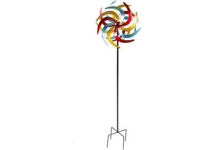 4260625741504 - Spetebo - Metall Windrad bunt - 140 x 38 cm - Deko Windspiel Windmühle Gartenstecker groß