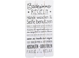 4260625741511 - Spetebo - Holz Bild mit Badezimmer Regeln weiß - 60x30 cm - Wand Deko Planken Schild Bad