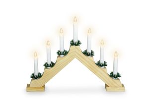 4260625743355 - Holz Schwibbogen 39 cm mit 7 led Kerzen und Timer - natur - Weihnachtsdeko mit Beleuchtung - Adventsleuchter Lichterbogen Kerzenbrücke Fenster Deko