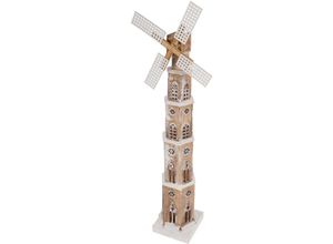 4260625744130 - Spetebo - led Holz Windmühle ca 110 cm x 20 cm mit drehenden Flügeln und weihnachtlicher Schneeoptik - Weihnachts Winter Deko Holz Aufsteller