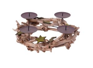 4260625744277 - Holz Adventskranz natur - 30 cm - Kerzenständer rund mit 4 Kerzentellern - Weihnachtskranz Dekokranz Kerzenkranz Adventsleuchter Weihnachtsdeko