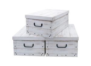 4260625745939 - 3er Set Aufbewahrungsbox mit Deckel 51 x 37 cm - Holzoptik weiß - Stapelbox aus Pappe mit Griffen 45 Liter - Organizer Storage Box Allzweck Spielzeug