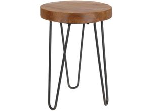 4260625747810 - Spetebo - Teak Holz Hocker 42 cm - Massivholz Sitzhocker Metall Blumenhocker Blumenständer