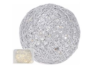 4260625748596 - Spetebo - Deko Rattan Kugel silber 15 cm - 15 led - Leuchtkugel mit Lichterkette und Timer