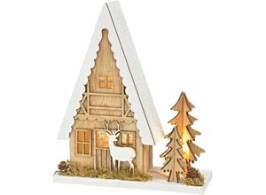 4260625748756 - Spetebo - led Holz Deko Haus 21 cm - mit Beleuchtung - Weihnachtsszene mit 3 led warm weiss beleuchtet