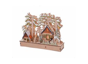 4260625749005 - Spetebo - Holz Winterlandschaft beleuchtet 30x23 cm - 10 led - Weihnachts Dorf Tisch Deko Szene Fensterdekoration