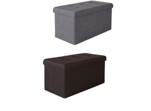 4260628254674 - faltbarer Sitzhocker   Aufbewahrungsbox Sitzbank aus Leinen 76 x 38 x 38 cm braun - braun