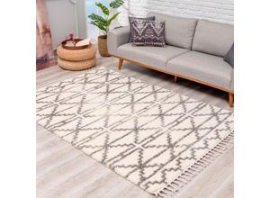4260629135989 - Hochflor-Teppich CARPET CITY Pulpy 530 Teppiche Gr B L 240 cm x 340 cm 30 mm 1 St beige (creme) Fransenteppich Esszimmerteppiche besonders weich mit Fransen Geo-Muster