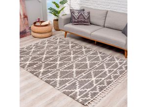 4260629136092 - Hochflor-Teppich CARPET CITY Pulpy 530 Teppiche Gr B L 240 cm x 340 cm 30 mm 1 St grau Fransenteppich Esszimmerteppiche besonders weich mit Fransen Geo-Muster