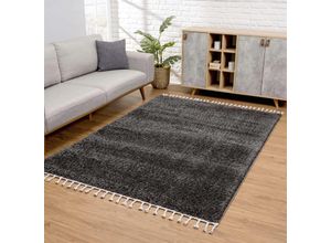 4260629139574 - Hochflor-Teppich CARPET CITY Pulpy 100 Teppiche Gr B L 240 cm x 340 cm 30 mm 1 St grau (anthrazit) Fransenteppich Esszimmerteppiche sehr weich mit Fransen uni viele Größen Wohnzimmer Schafzimmer