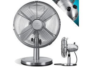 4260635553128 - KESSER® - Tischventilator Design Retro Voll-Metallgehäuse 80° Oszillation - leise Ventilator mit 3 Geschwindigkeitsstufen - Zuschaltbare Windmaschine Neigungswinkel ca 40° Metall