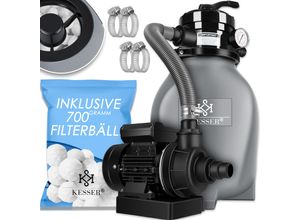 4260635554361 - KESSER® Sandfilter Sandfilteranlage + 700g Filterbälle ersetzen 25kg Filtersand- Poolfilter 10 m³ h Filteranlage Filterkessel für Pool Schwimmbecken 4-Wege Ventil  einfache Steuerung