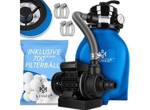 4260635554378 - KESSER® Sandfilter Sandfilteranlage + 700g Filterbälle ersetzen 25kg Filtersand- Poolfilter 10 m³ h Filteranlage Filterkessel für Pool Schwimmbecken 4-Wege Ventil  einfache Steuerung