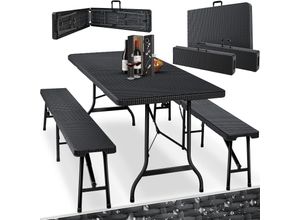 4260635554484 - KESSER® Bierzeltgarnitur - 3-teilig Set Tisch + 2 x Bank für drinnen - draußen klappbar Tragegriffe HxBxT 73x180x75 cm  Kunststoff Rattan-Look Gartengarnitur  Klapptisch  Gartentisch