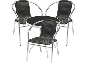 4260635724177 - Bistrogarnitur 4-teilig Metall Glas weiß   Rattan   Schwarz-MMC330850WB+3xM537481