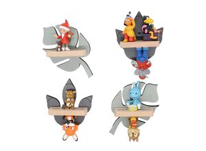 4260641122905 - Kinderregal Blätter hängend für Tonie Figuren platzsparendes Regal Maße H 29 x B 22 x T 5 cm Wandregal für Figuren Aufbewahrung mit Magneteinsätzen Aufbewahrungsregal Holz